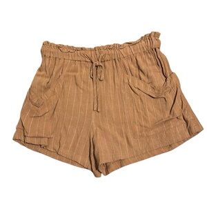 WISHLIST camel colored pinstripe paper bag shorts